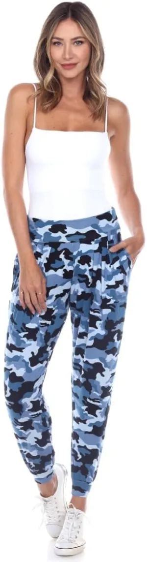 560C-Blue-S Womens Camo Harem Pants Blue - Small