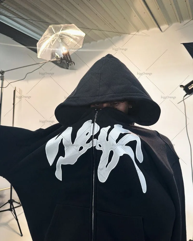 Advbridge 2024 Trendy Gothic Punk Graphic Print Zipper Hoodie Street Harajuku Retro Oversized Sweatshirt Men Hip Hop Casual Loose Jacket