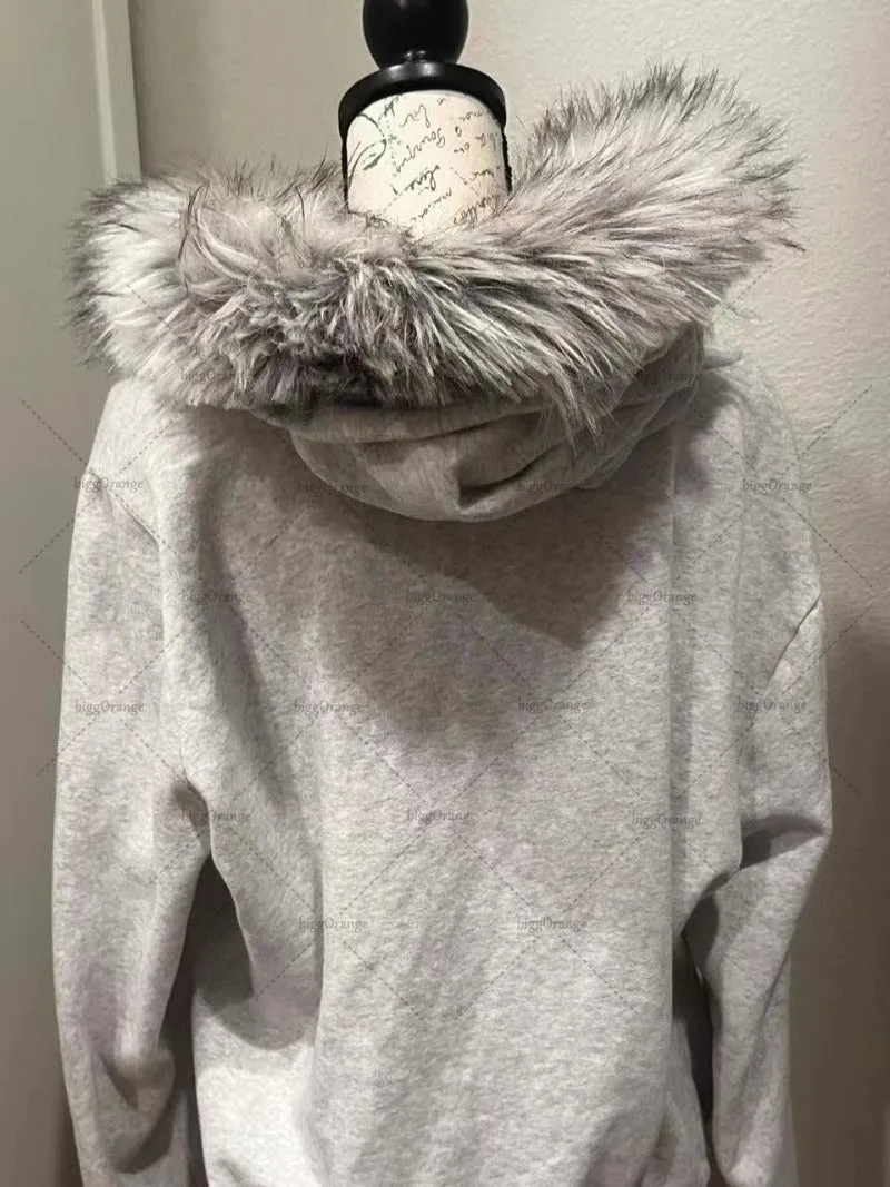 Advbridge Gothic Punk Retro Fur Collar Zipper Hoodie Y2K Harajuku Vintage Trendy Brand Streetwear Sweatshirt Winter Clothing Women Jacket