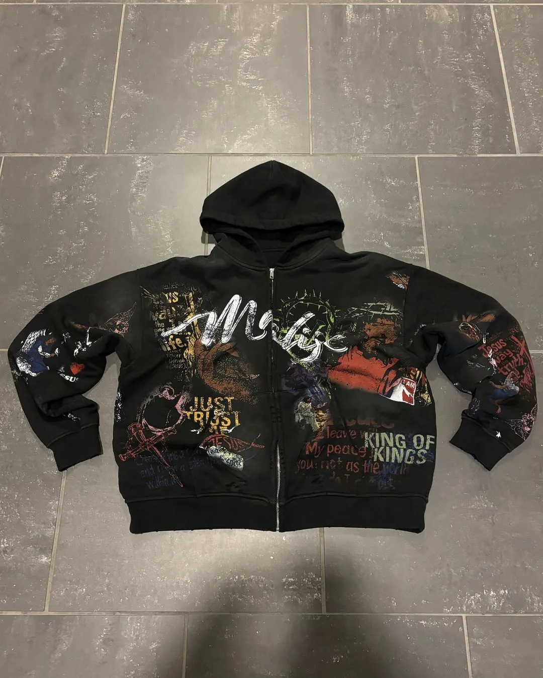Advbridge New Trendy Brand Streetwear Jacket Hip-hop Punk Pattern Printed Zipper Hoodie Men Y2K Harajuku Retro Casual Oversized Sweatshirt