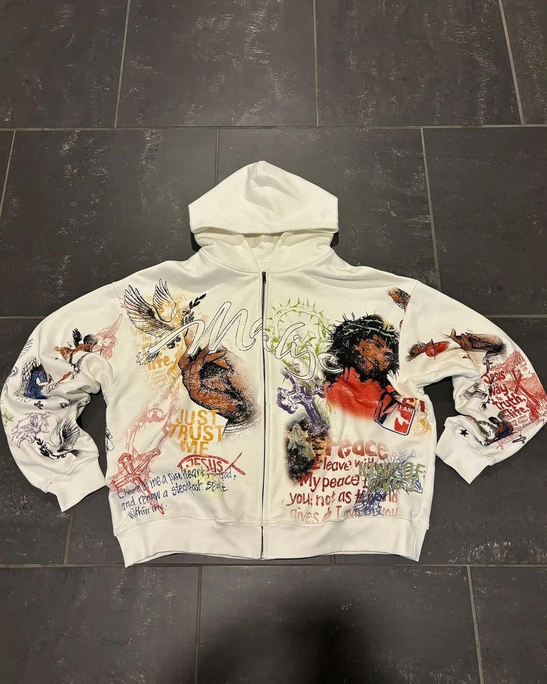 Advbridge New Trendy Brand Streetwear Jacket Hip-hop Punk Pattern Printed Zipper Hoodie Men Y2K Harajuku Retro Casual Oversized Sweatshirt