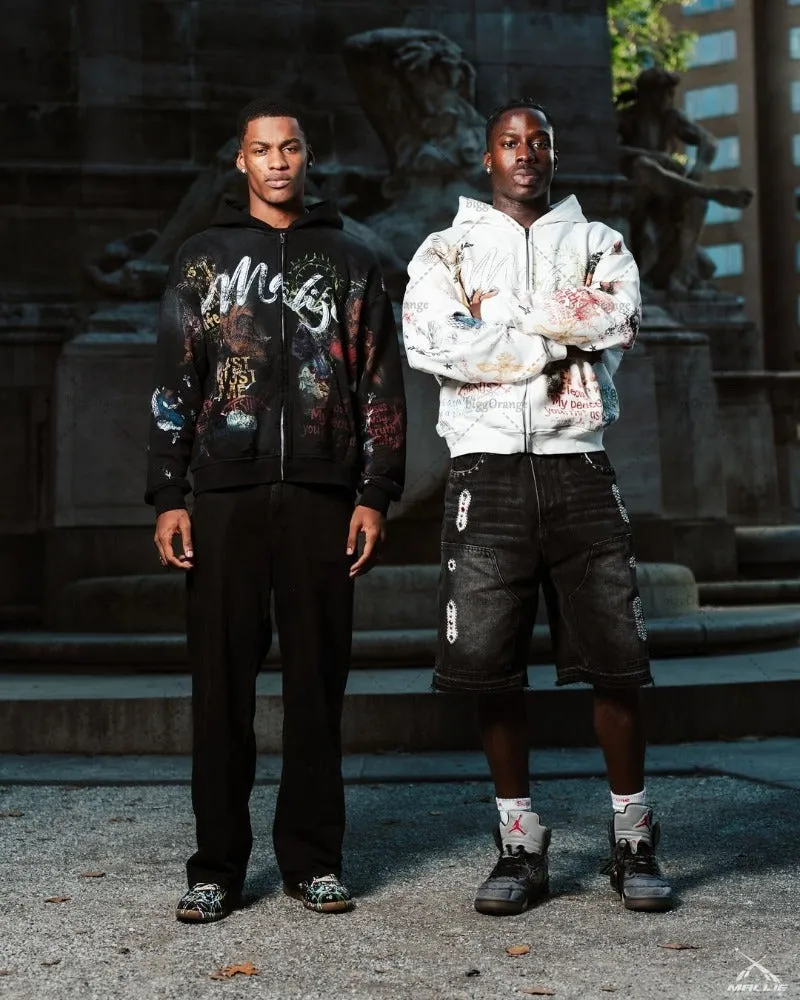 Advbridge New Trendy Brand Streetwear Jacket Hip-hop Punk Pattern Printed Zipper Hoodie Men Y2K Harajuku Retro Casual Oversized Sweatshirt