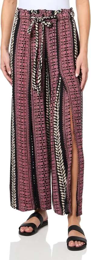 Angie Women's Wide Leg Tie Waist Pants with Slits
