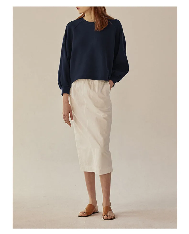 Autumn Winter Hoodie Loose Short Lantern Sleeve Stitching Pure Cotton French Casual Pullover Women Clothing