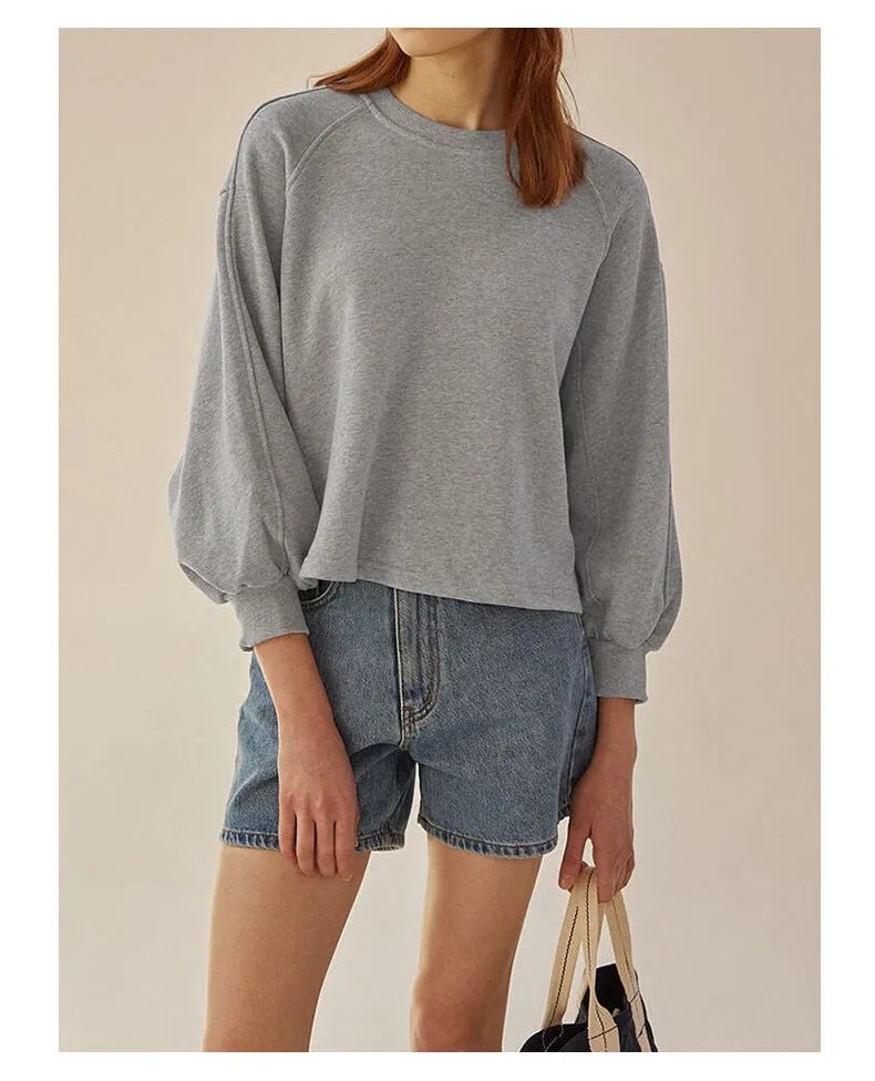 Autumn Winter Hoodie Loose Short Lantern Sleeve Stitching Pure Cotton French Casual Pullover Women Clothing