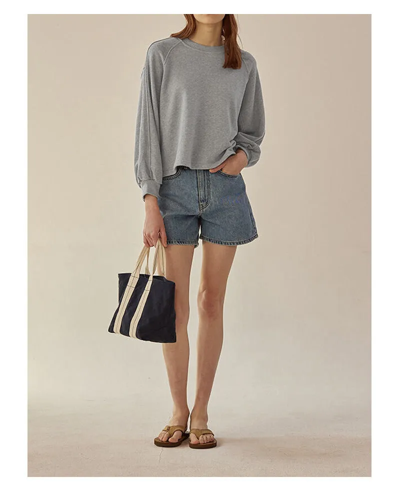 Autumn Winter Hoodie Loose Short Lantern Sleeve Stitching Pure Cotton French Casual Pullover Women Clothing
