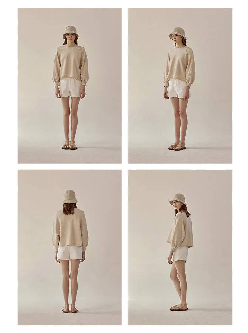 Autumn Winter Hoodie Loose Short Lantern Sleeve Stitching Pure Cotton French Casual Pullover Women Clothing