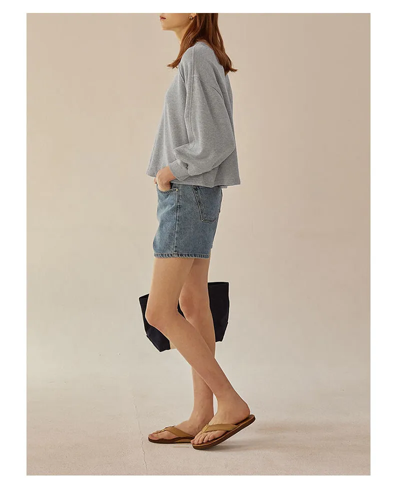 Autumn Winter Hoodie Loose Short Lantern Sleeve Stitching Pure Cotton French Casual Pullover Women Clothing