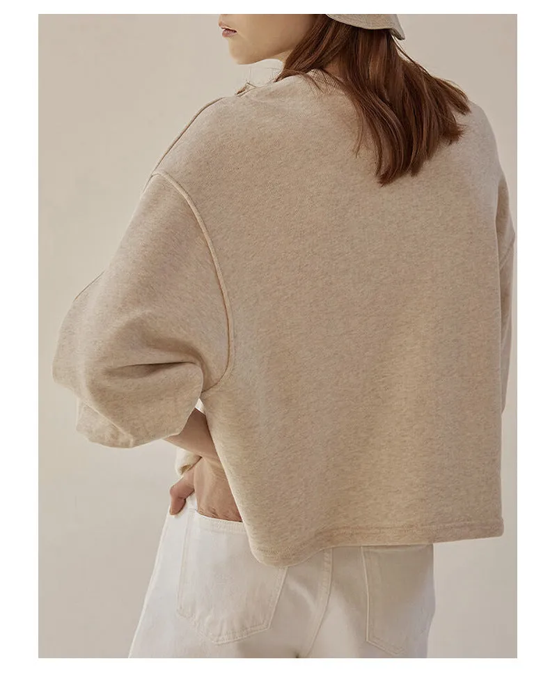Autumn Winter Hoodie Loose Short Lantern Sleeve Stitching Pure Cotton French Casual Pullover Women Clothing