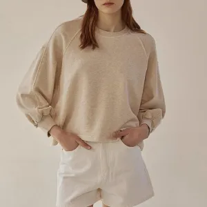 Autumn Winter Hoodie Loose Short Lantern Sleeve Stitching Pure Cotton French Casual Pullover Women Clothing