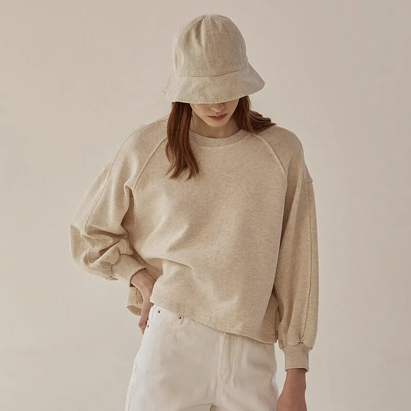 Autumn Winter Hoodie Loose Short Lantern Sleeve Stitching Pure Cotton French Casual Pullover Women Clothing