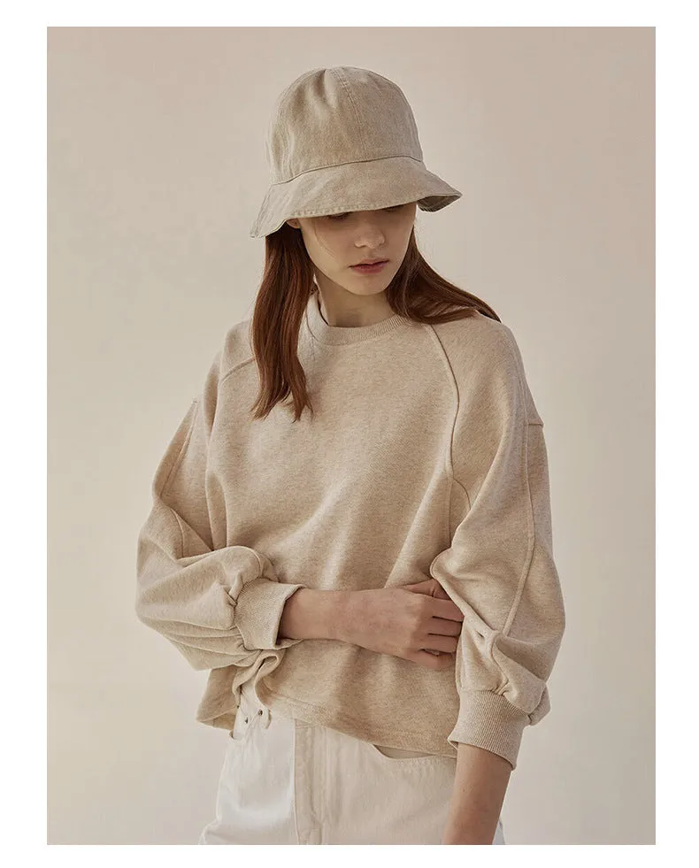 Autumn Winter Hoodie Loose Short Lantern Sleeve Stitching Pure Cotton French Casual Pullover Women Clothing
