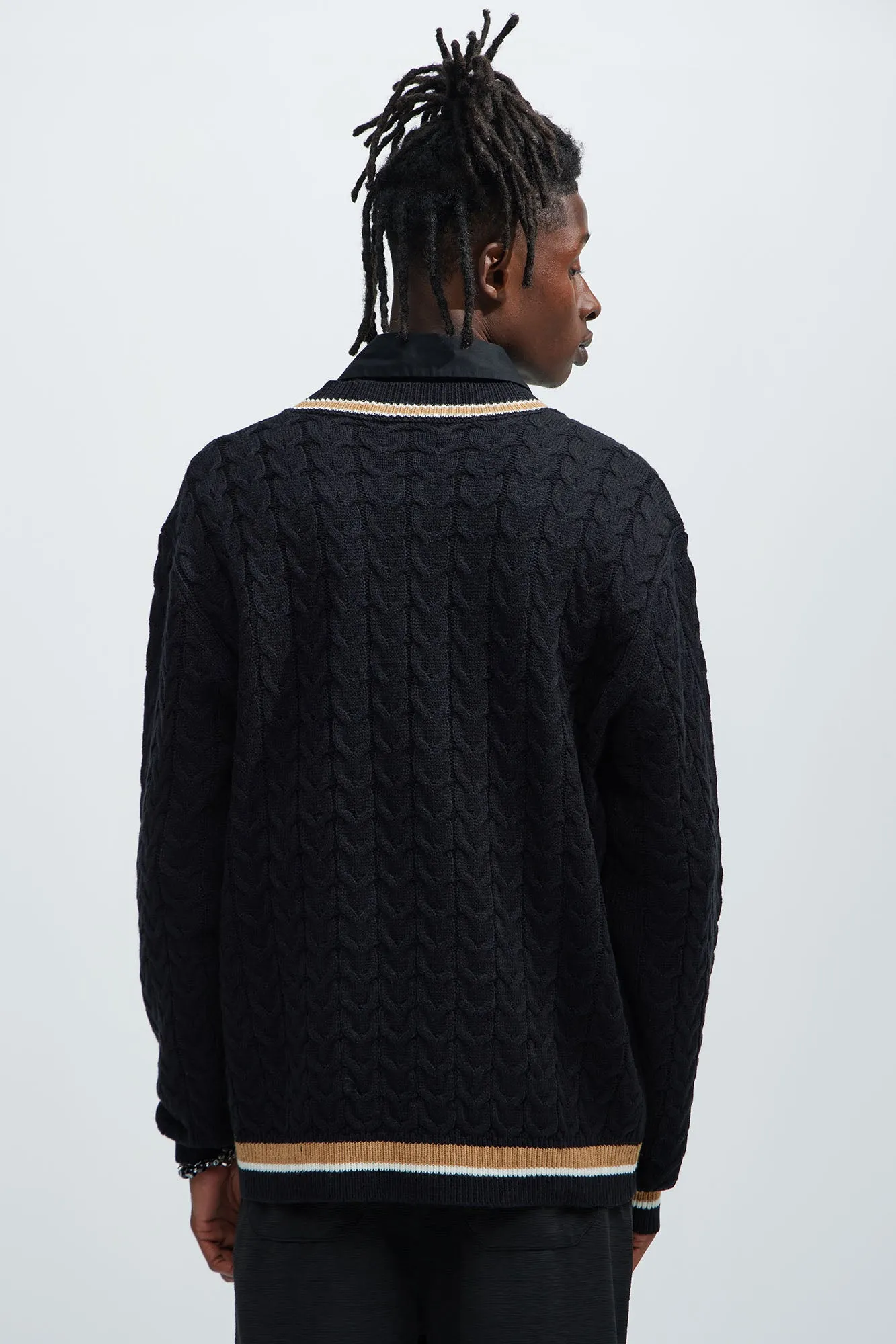 Back Again Cable Knit Sweater - Black/combo