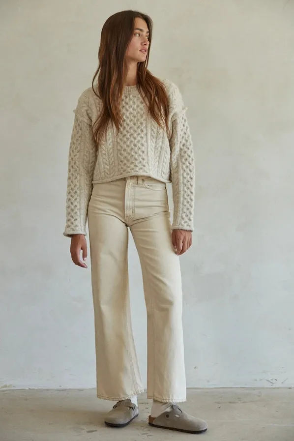 Cable Knit Crew Neck Long Sleeve Pullover Sweater