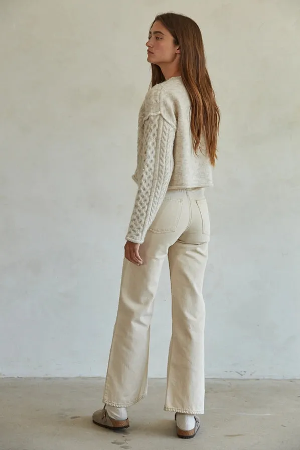 Cable Knit Crew Neck Long Sleeve Pullover Sweater