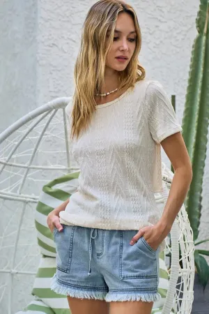 Cable Knit Top with Back Double Twist Detail