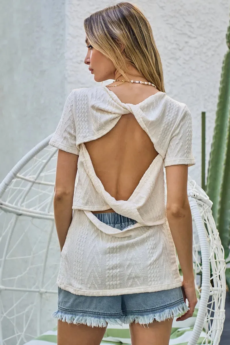 Cable Knit Top with Back Double Twist Detail