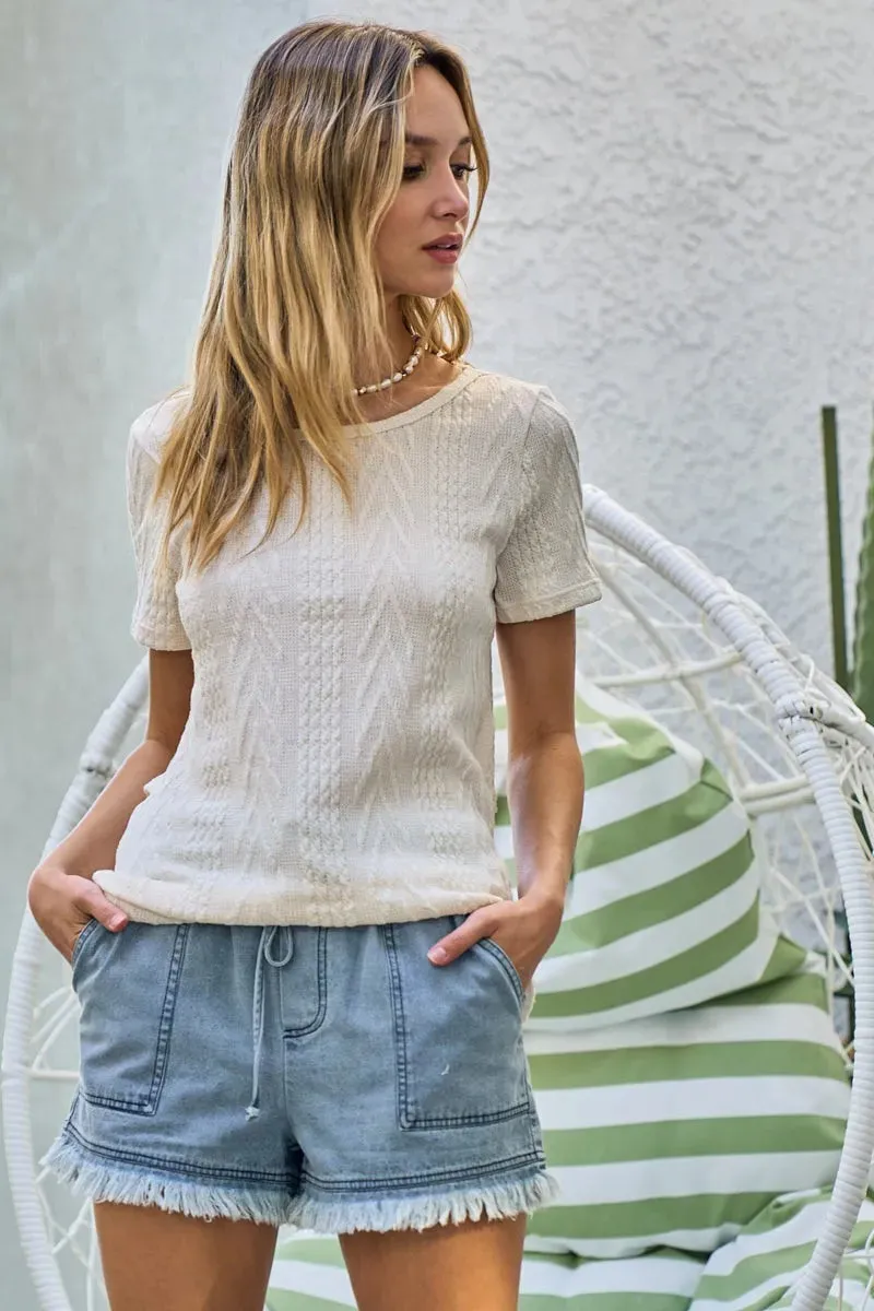 Cable Knit Top with Back Double Twist Detail