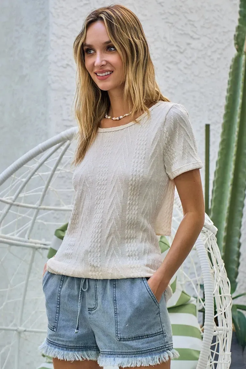 Cable Knit Top with Back Double Twist Detail