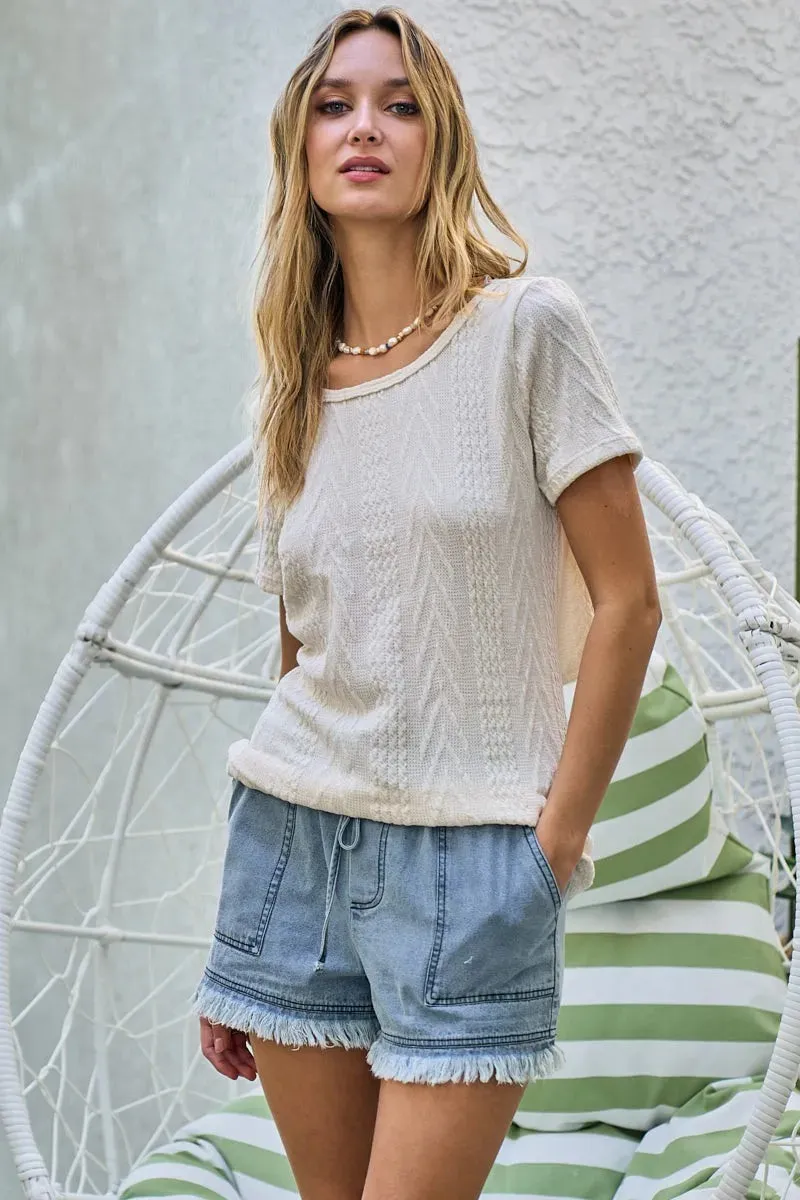Cable Knit Top with Back Double Twist Detail