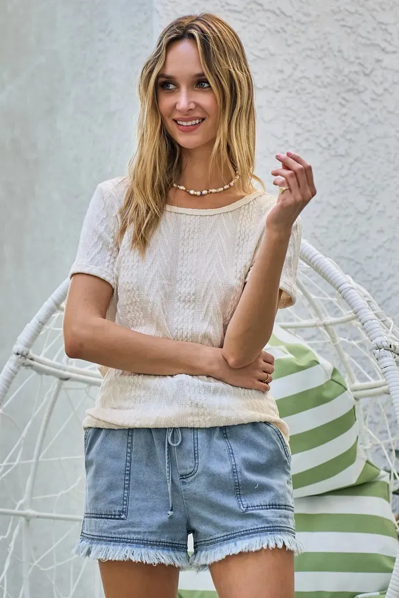 Cable Knit Top with Back Double Twist Detail