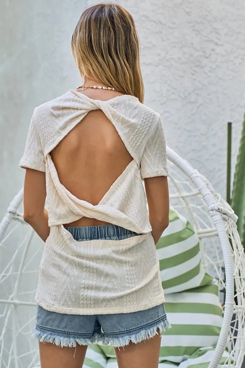 Cable Knit Top with Back Double Twist Detail
