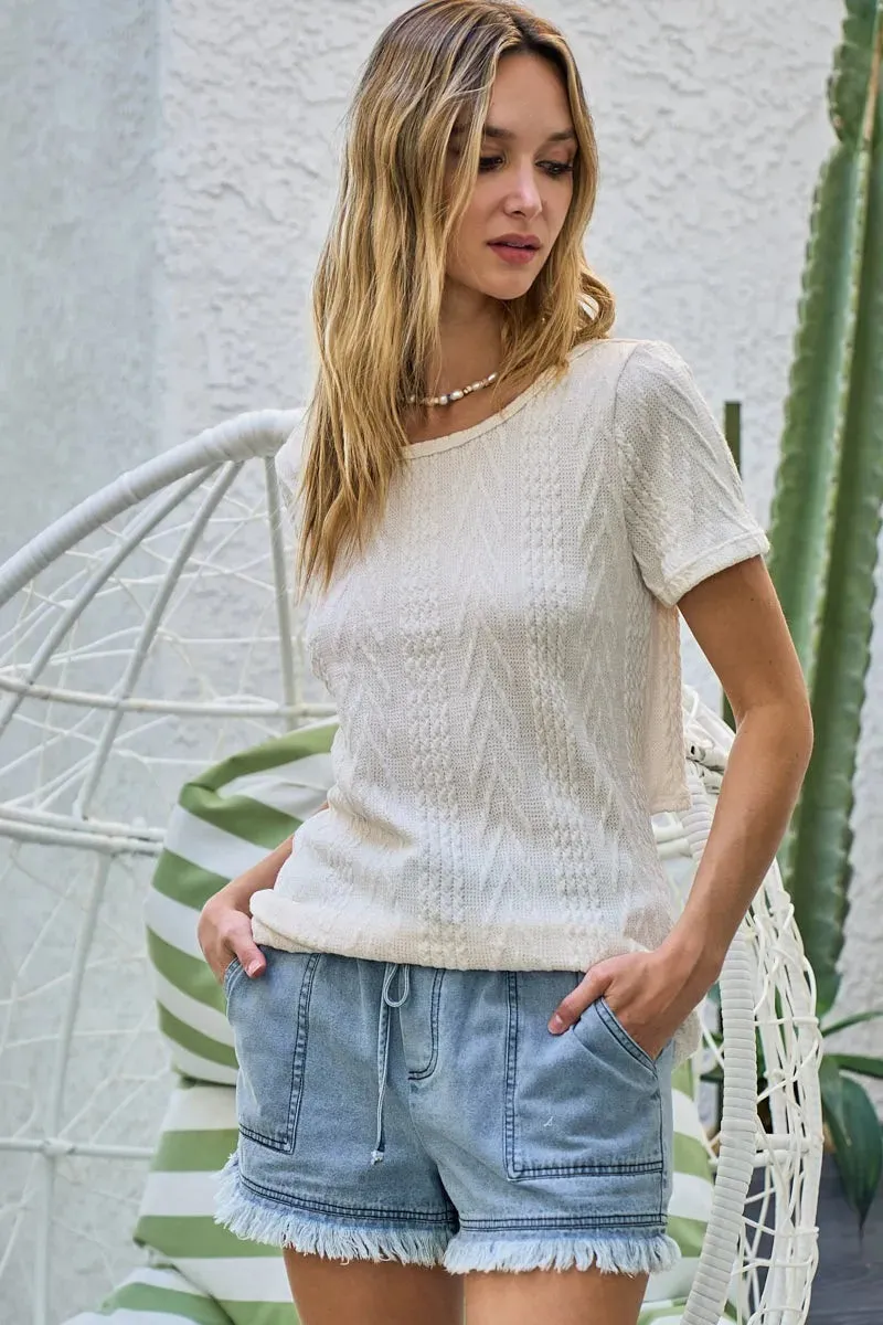 Cable Knit Top with Back Double Twist Detail
