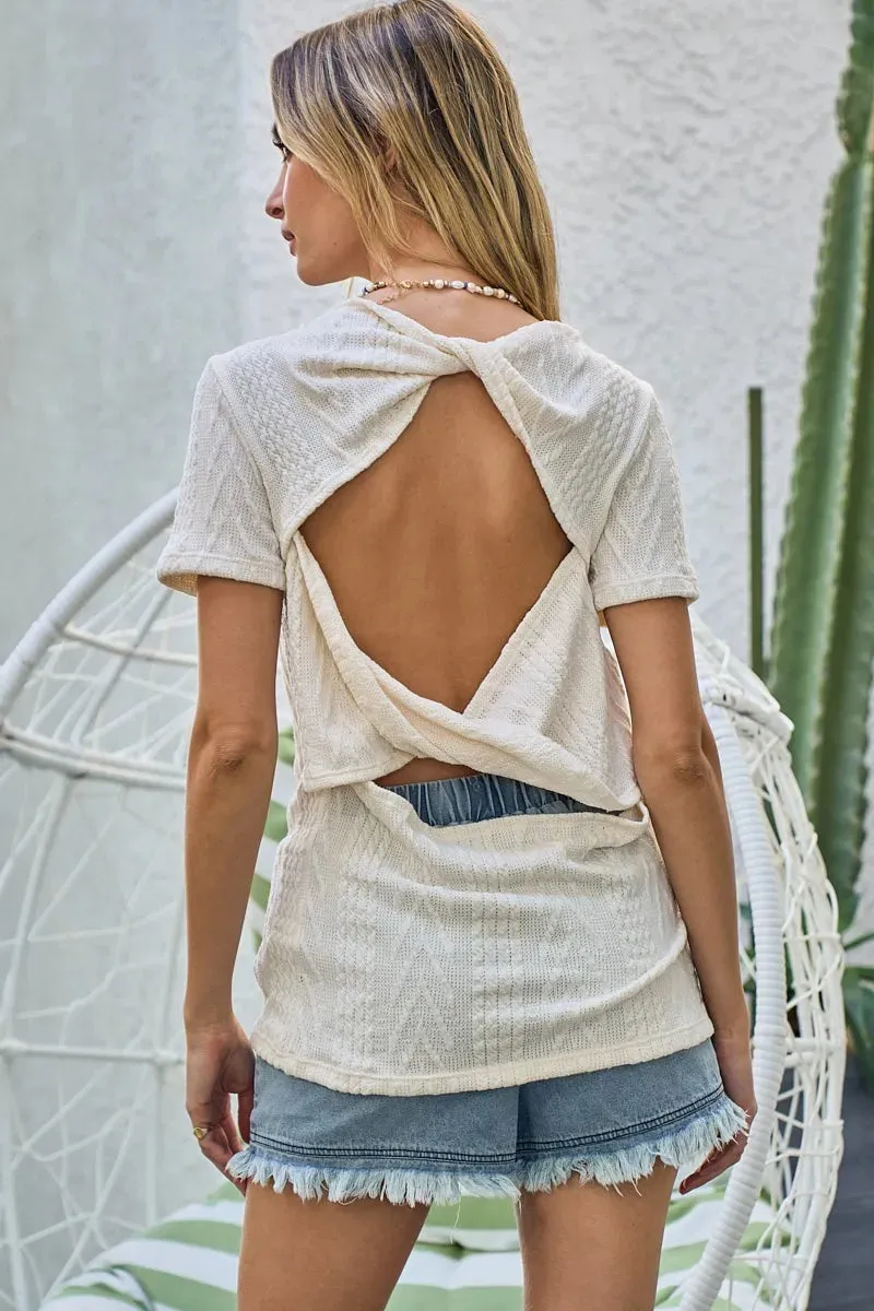Cable Knit Top with Back Double Twist Detail