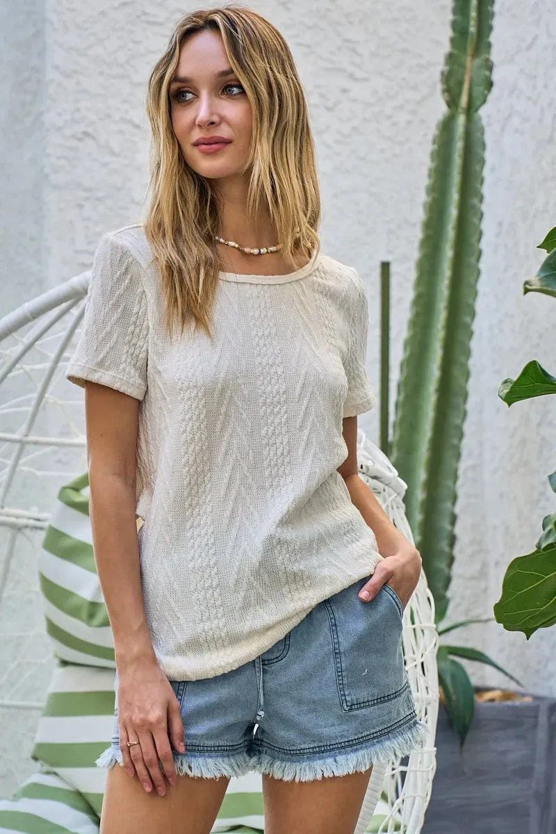 Cable Knit Top with Back Double Twist Detail