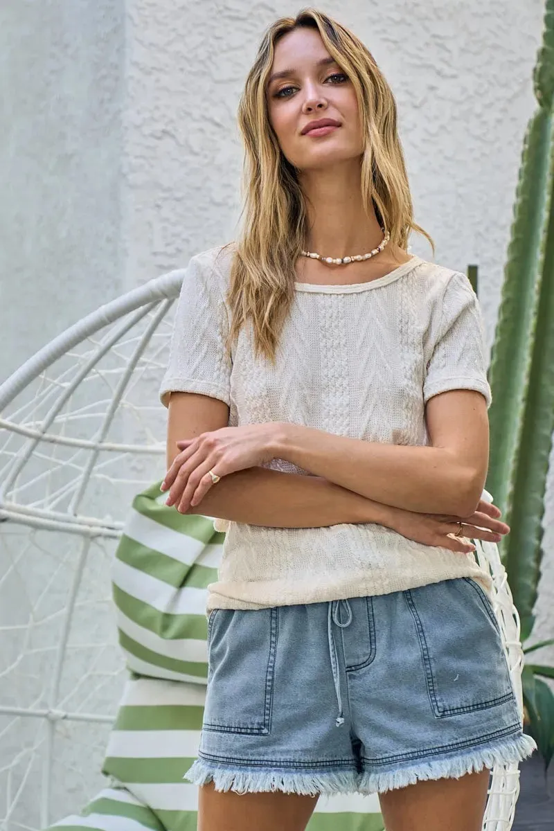 Cable Knit Top with Back Double Twist Detail