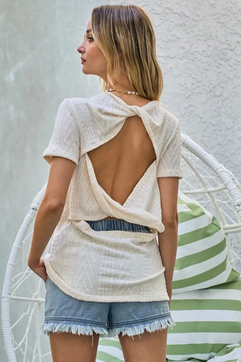 Cable Knit Top with Back Double Twist Detail