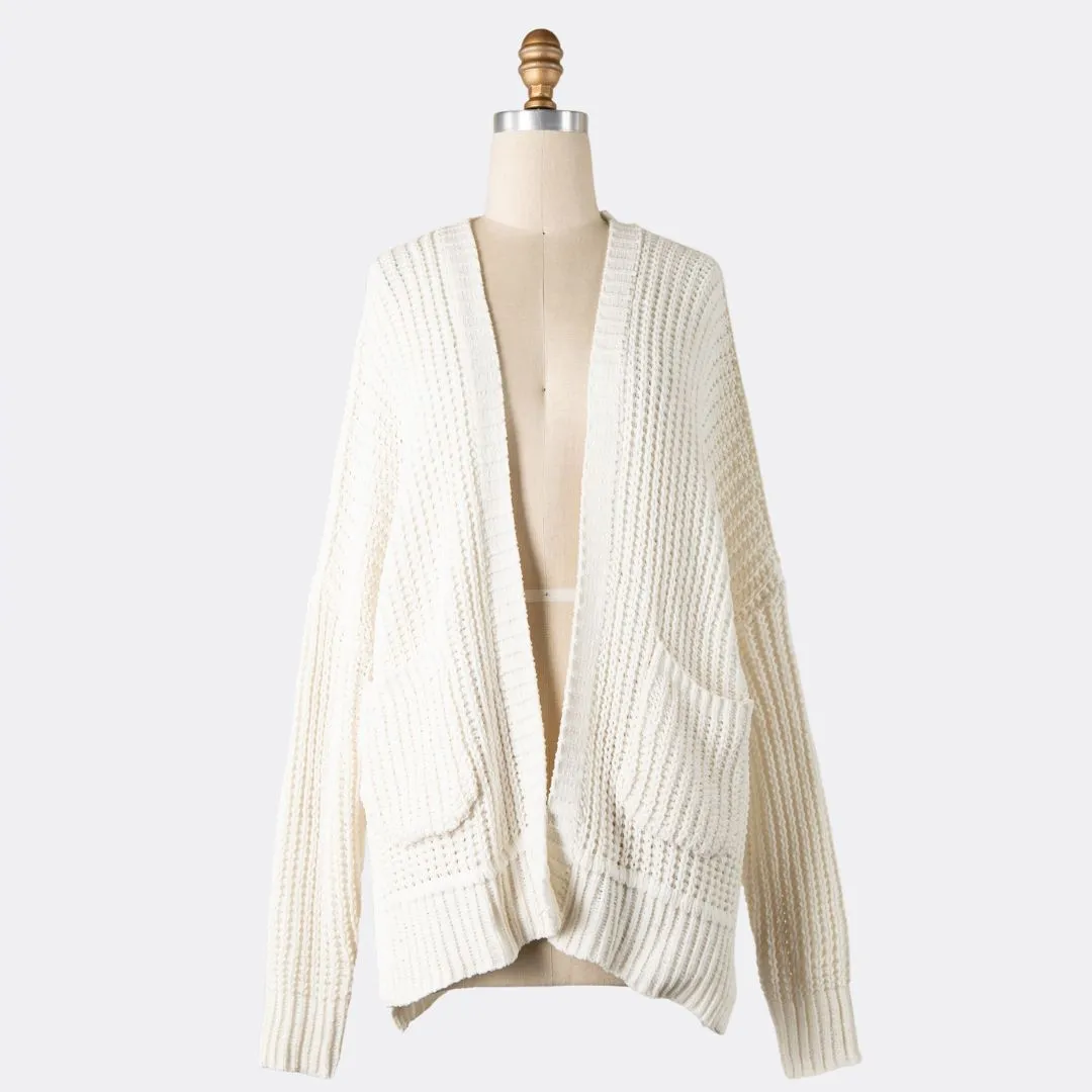Chenille Cable Knit Cardigan (Ivory)