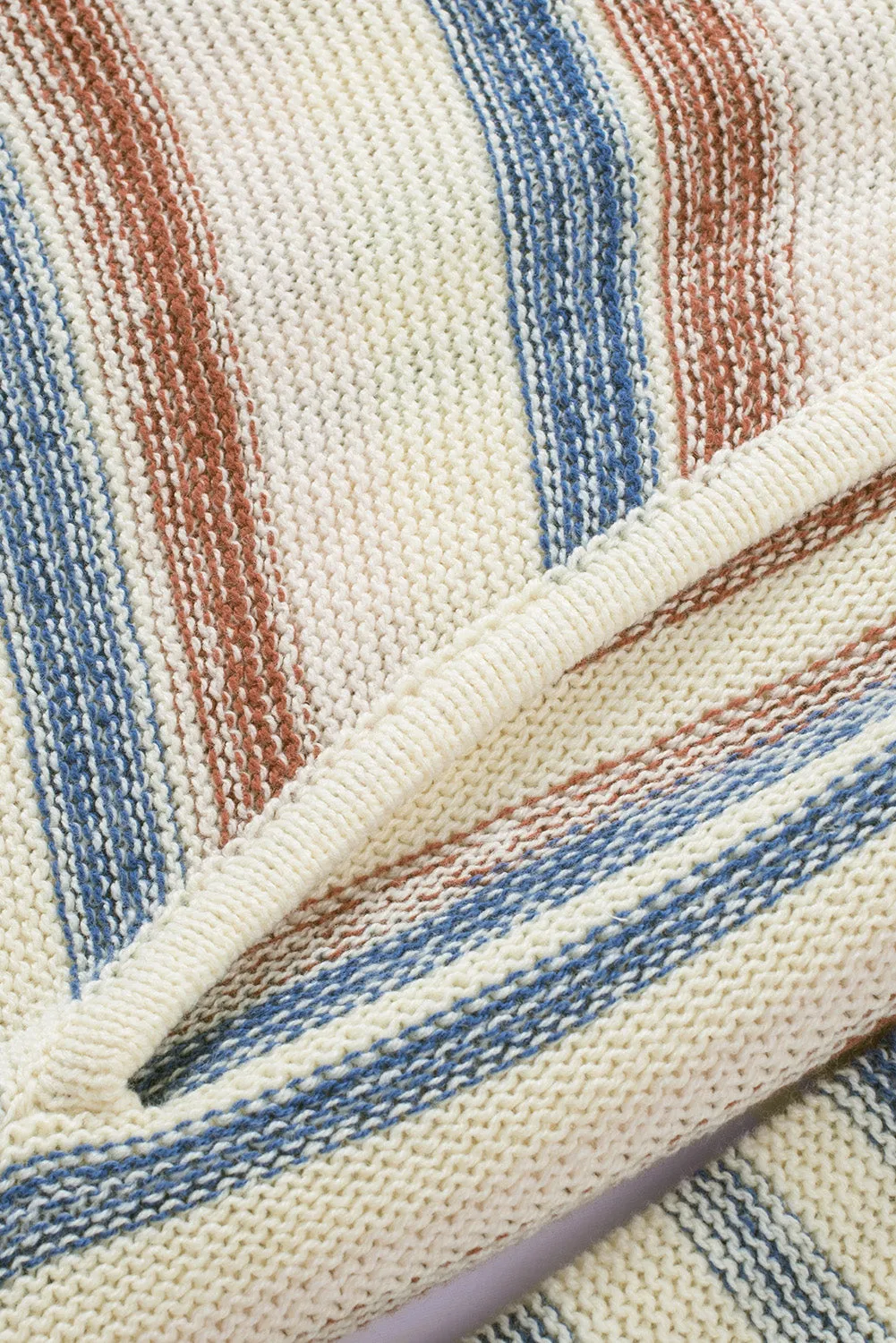 color Striped Knit Kangaroo Pocket Hooded Sweater