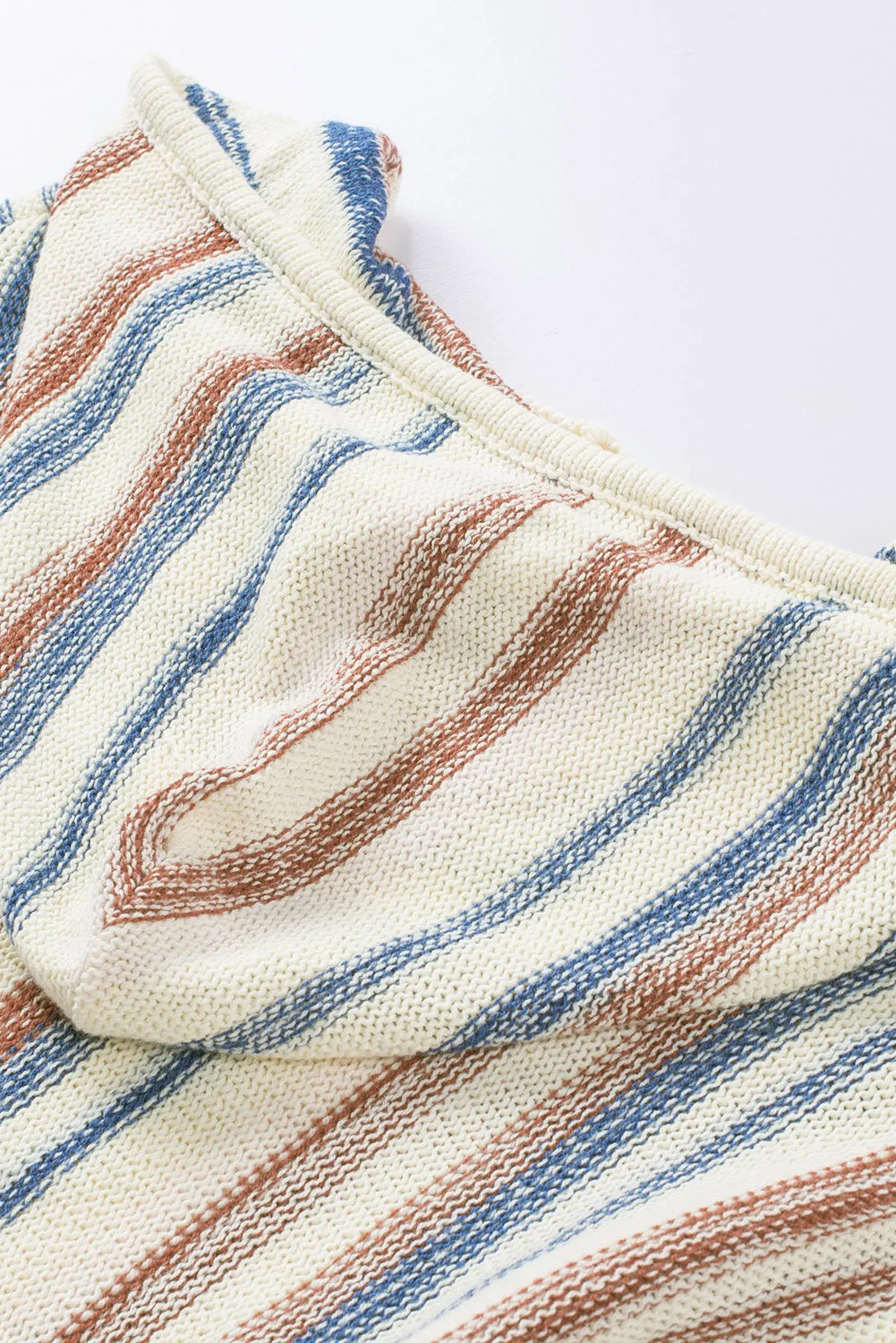 color Striped Knit Kangaroo Pocket Hooded Sweater