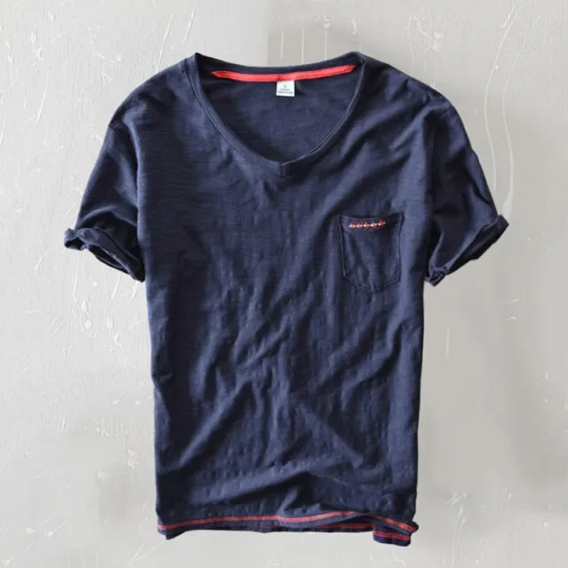 Cotton V-neck Casual T-Shirt