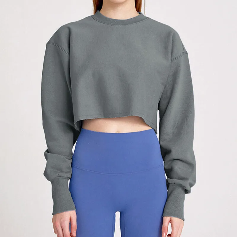 Cropped Cropped Hoodie Women Clothing Fleece Lined Pullover Long Sleeve Yoga Fitness Sports Coat