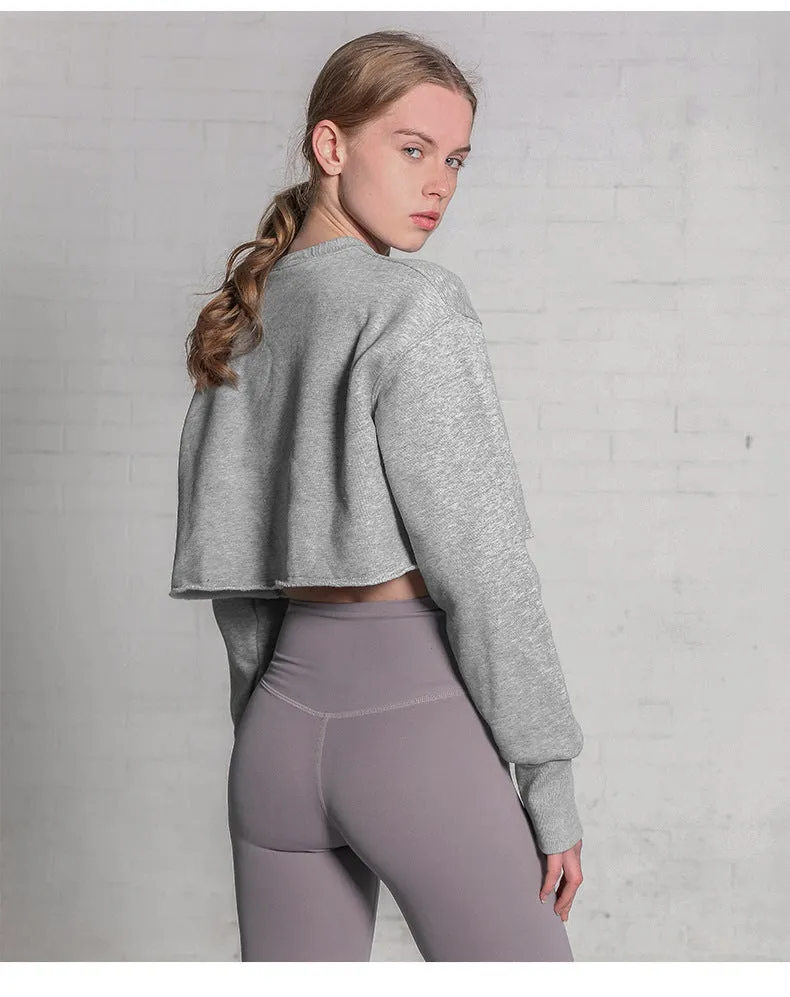 Cropped Cropped Hoodie Women Clothing Fleece Lined Pullover Long Sleeve Yoga Fitness Sports Coat