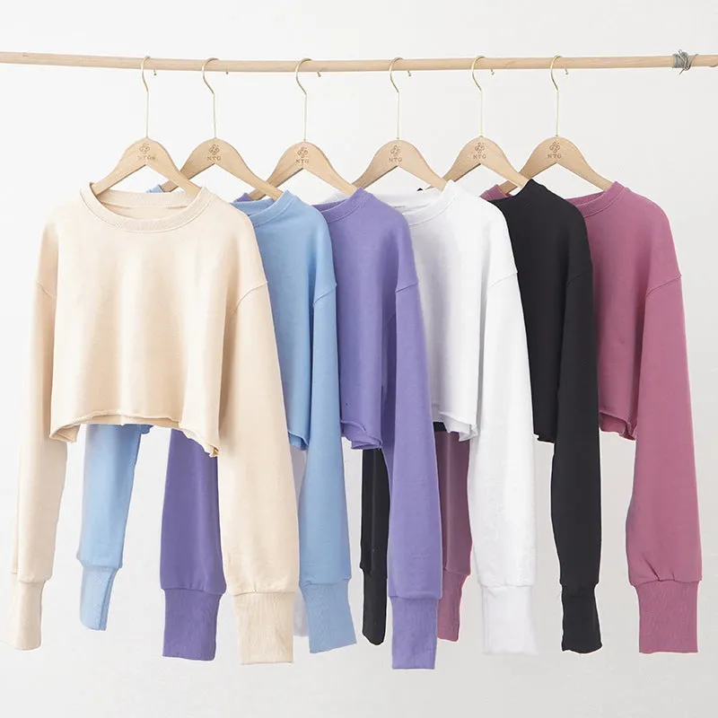 Cropped Cropped Hoodie Women Clothing Fleece Lined Pullover Long Sleeve Yoga Fitness Sports Coat