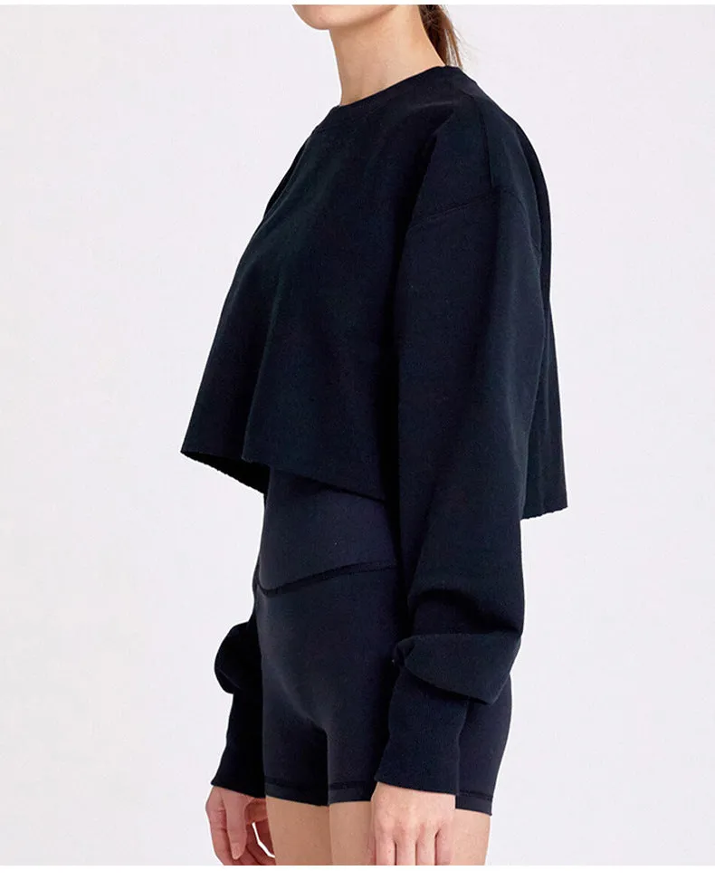 Cropped Cropped Hoodie Women Clothing Fleece Lined Pullover Long Sleeve Yoga Fitness Sports Coat