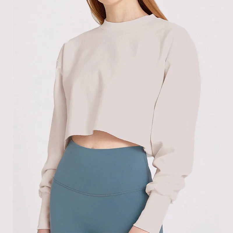 Cropped Cropped Hoodie Women Clothing Fleece Lined Pullover Long Sleeve Yoga Fitness Sports Coat