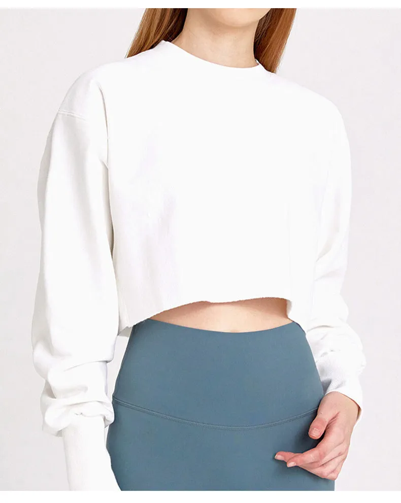 Cropped Cropped Hoodie Women Clothing Fleece Lined Pullover Long Sleeve Yoga Fitness Sports Coat