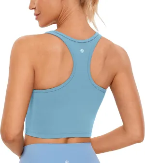 CRZ YOGA Butterluxe Womens Y-Back Racerback Longline Sports Bra - Padded Scoop Neck Workout Crop Tank Top with Built in Pads