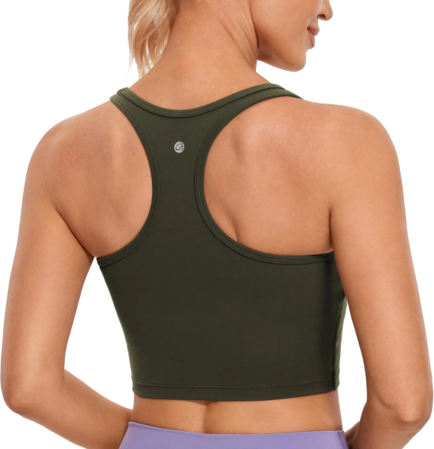 CRZ YOGA Butterluxe Womens Y-Back Racerback Longline Sports Bra - Padded Scoop Neck Workout Crop Tank Top with Built in Pads