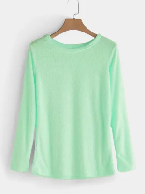 Custom Casual Round Neck Long Sleeves Fuzzy T-shirt