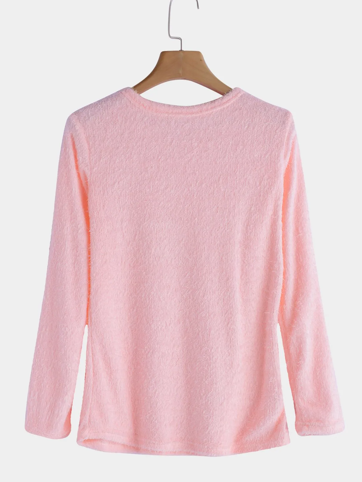 Custom Casual Round Neck Long Sleeves Fuzzy T-shirt
