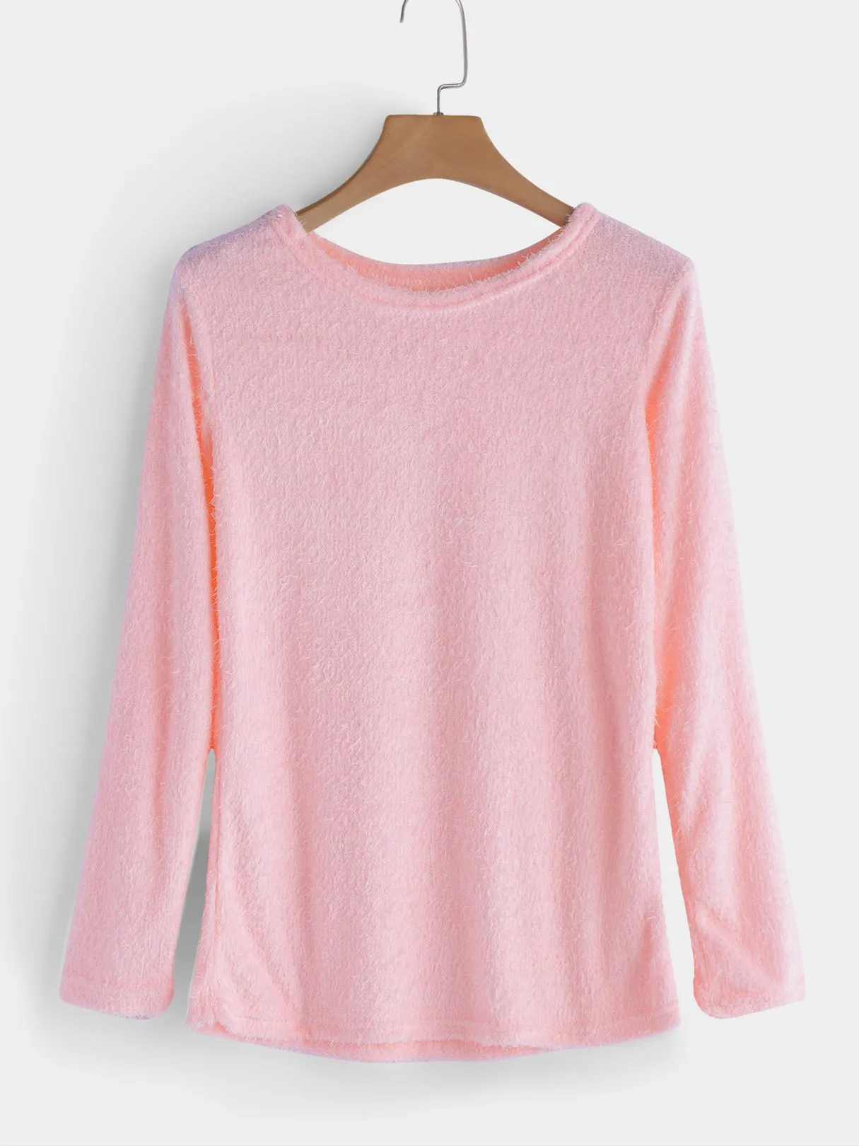 Custom Casual Round Neck Long Sleeves Fuzzy T-shirt