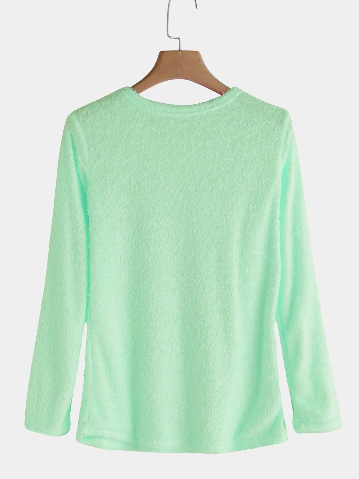 Custom Casual Round Neck Long Sleeves Fuzzy T-shirt