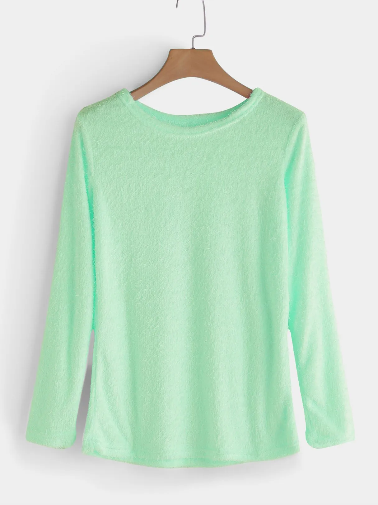 Custom Casual Round Neck Long Sleeves Fuzzy T-shirt