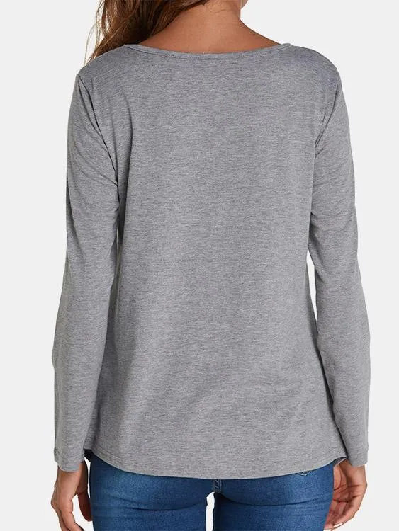 Custom Round Neck Crossed Front Long Sleeve Irregular Hem T-Shirts