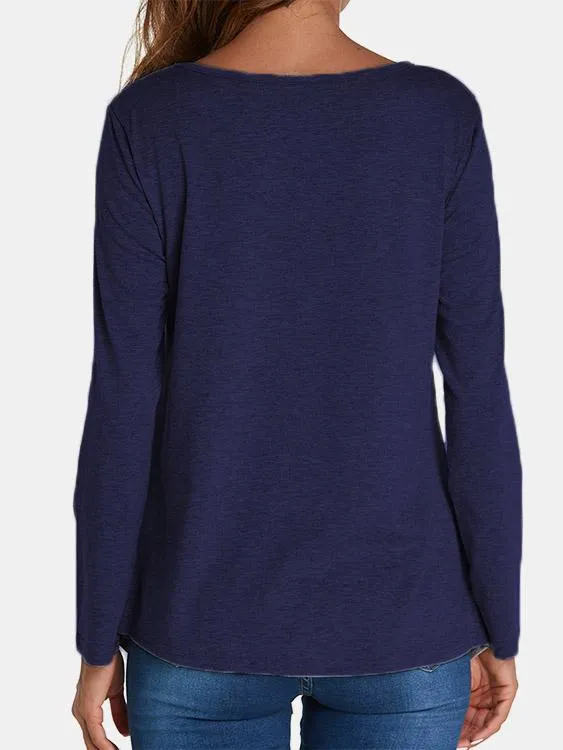 Custom Round Neck Crossed Front Long Sleeve Irregular Hem T-Shirts